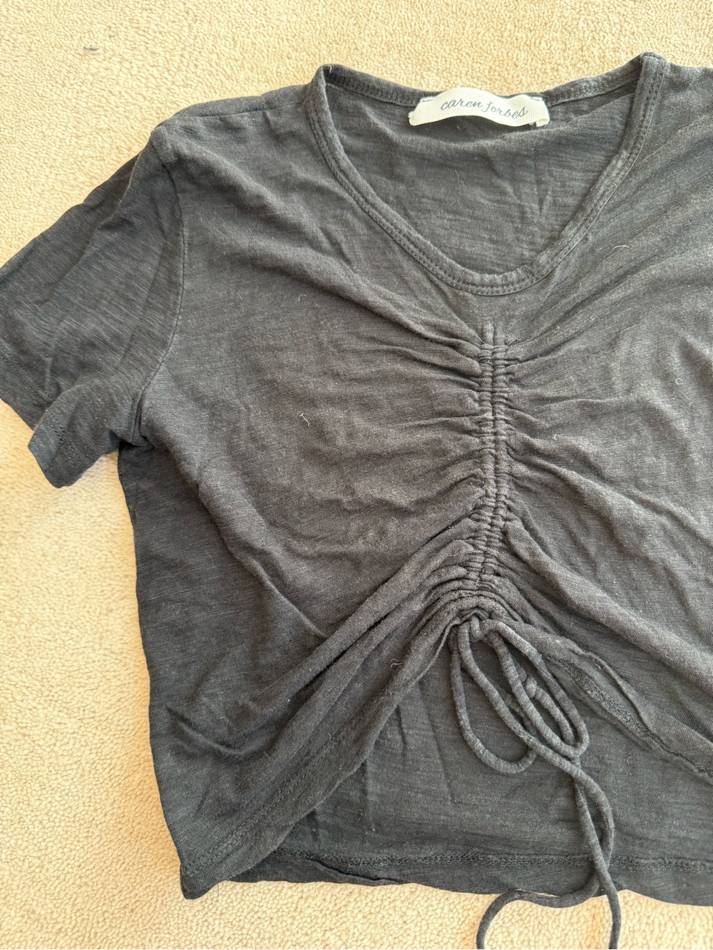 Women's Black Ruched Drawstring Crop Top - Picture 2 of 2